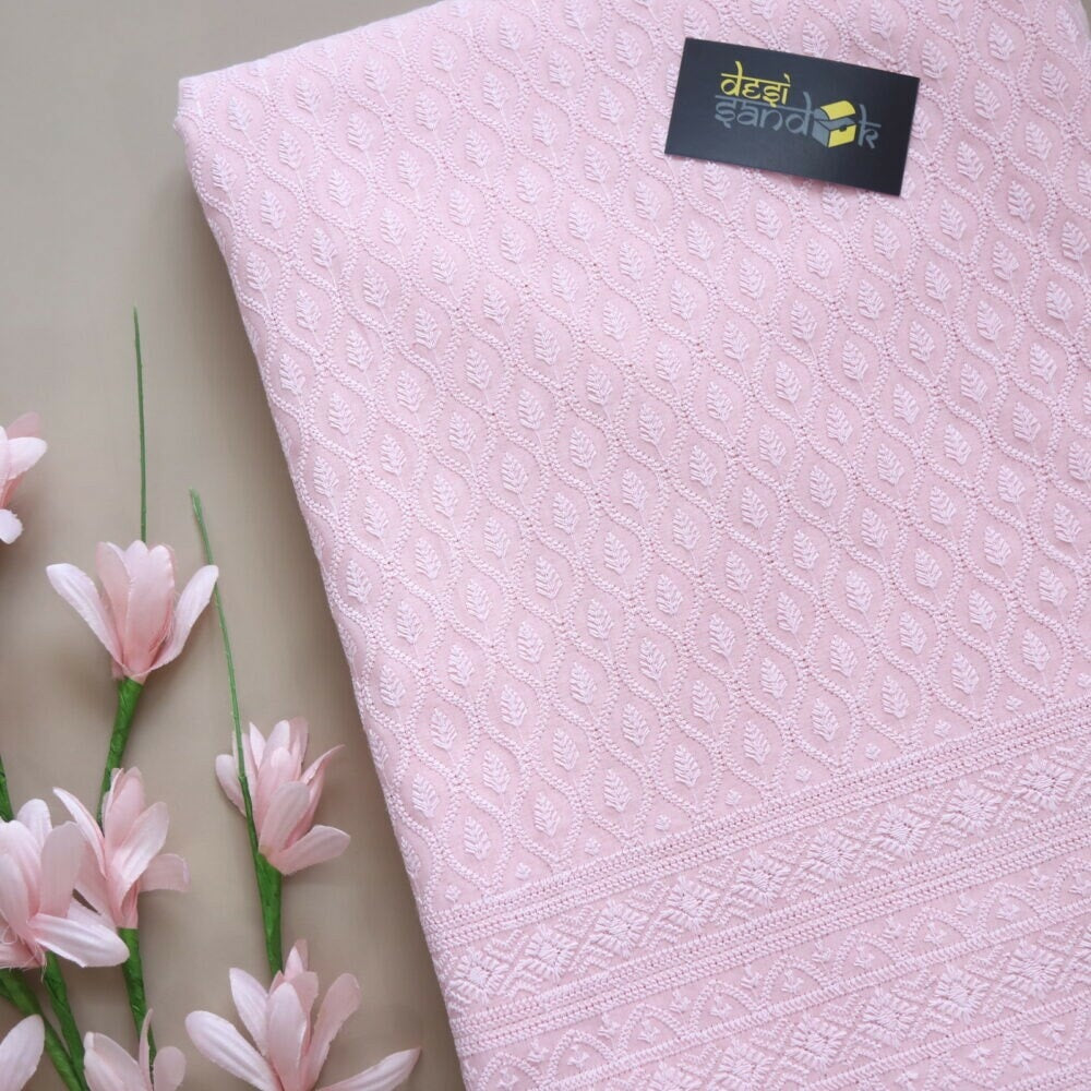 Light Pink Chikankari Inspired Work Cotton Fabric