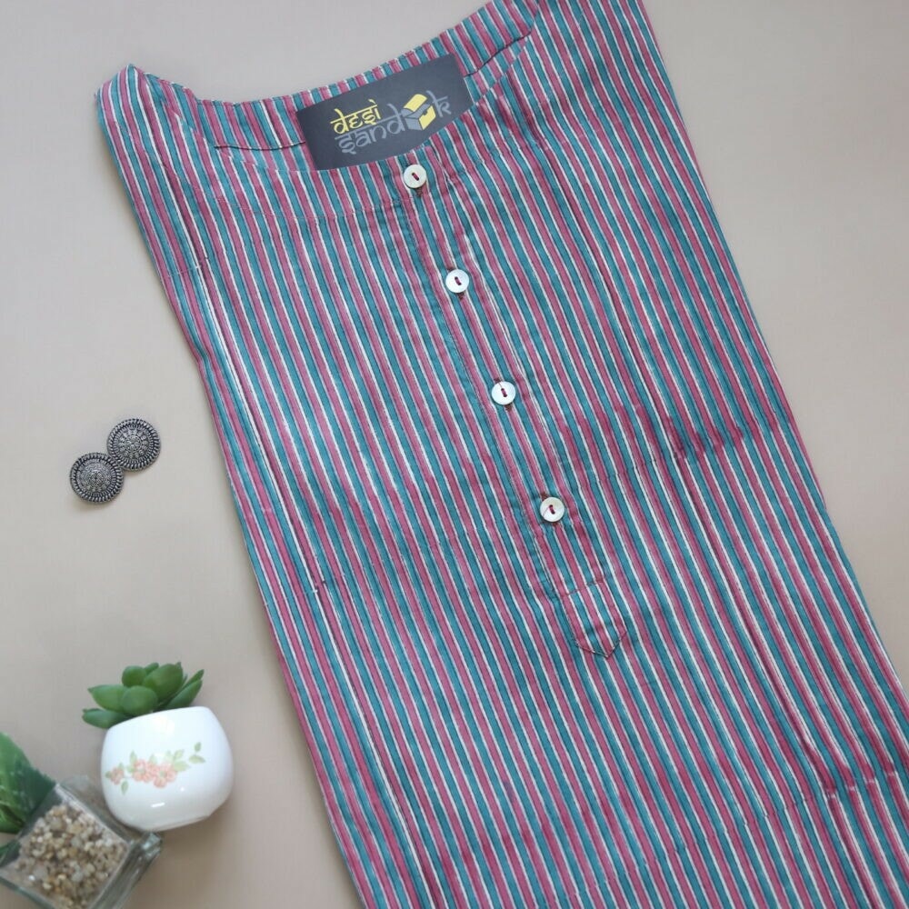 Multicolored Stripe Printed Cotton Kurti