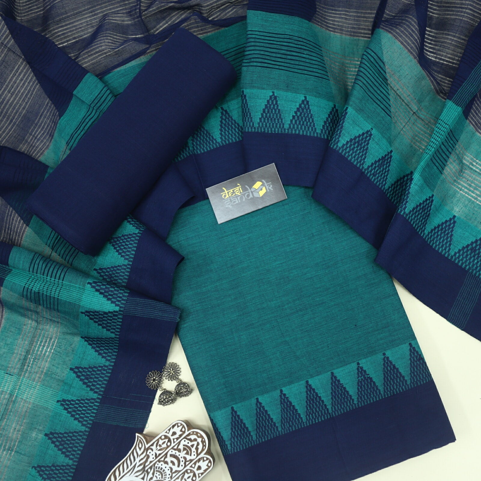 Cotton navy blue dupatta with border lace main image 0