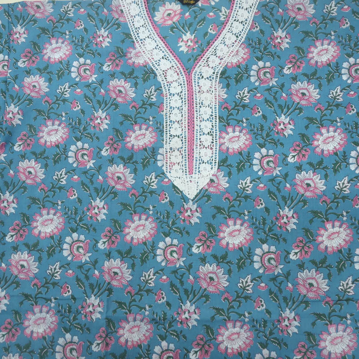 Sapphire Blue Floral Printed Cotton Top