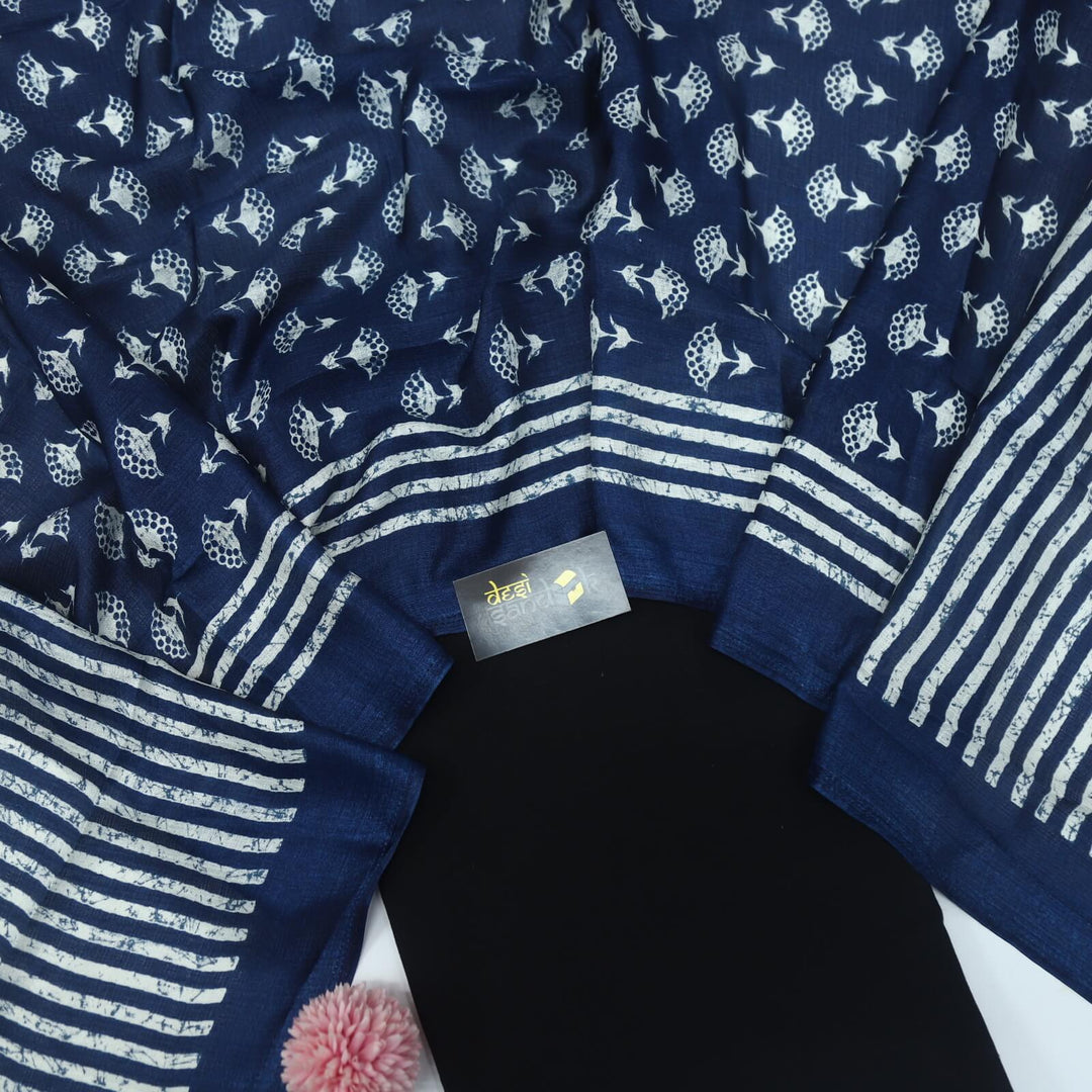 Denim blue Tussar Chanderi Dupatta