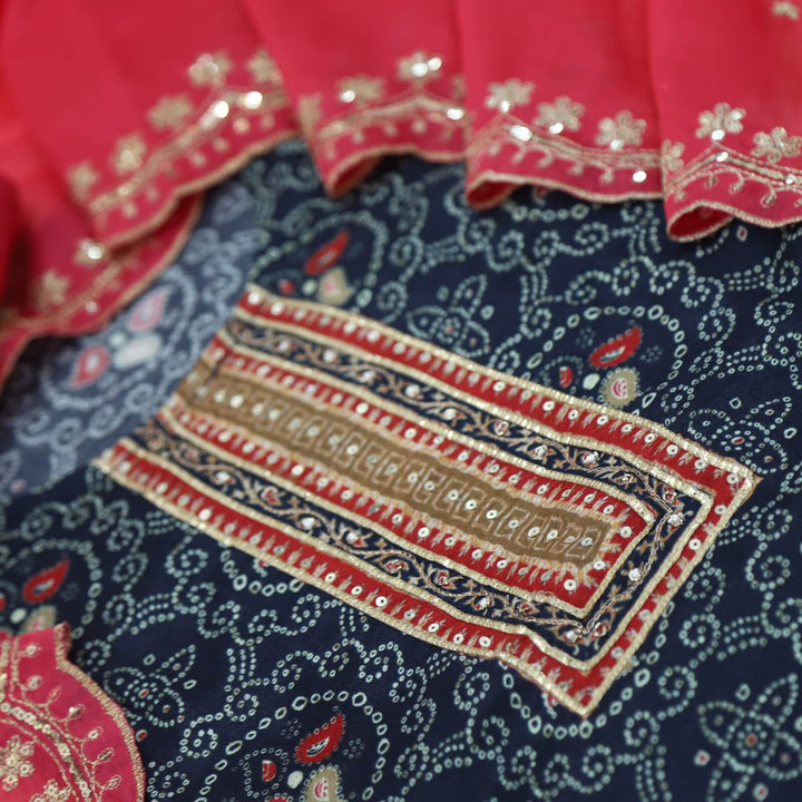 Himayati Midnight Blue Bandhani Printed Muslin Top with Cotton Silk Dupatta Set