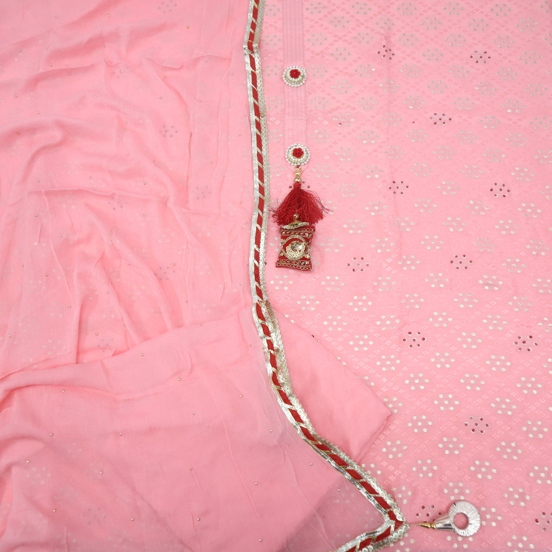 Hassmuk Soft Pink Dola Silk Top and Chiffon Dupatta
