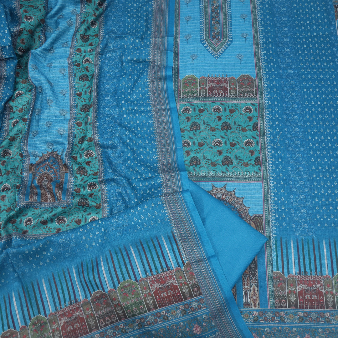 Umrah Sapphire Blue Digital Floral Printed Semi Pashmina Suit Set