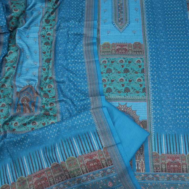 Umrah Sapphire Blue Digital Floral Printed Semi Pashmina Suit Set
