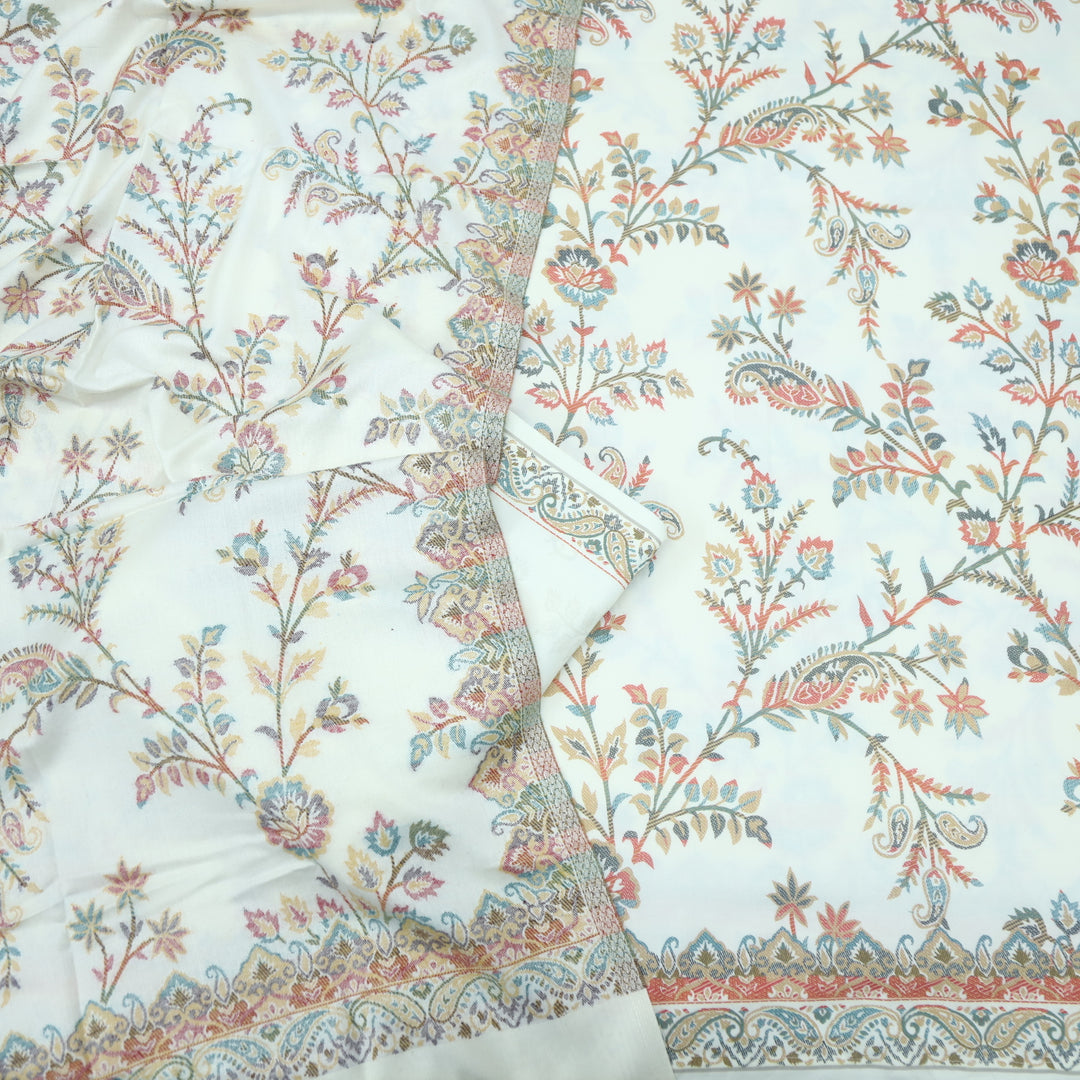 Dilbara Pearl White Digital Vintage Floral Printed Semi Pashmina Suit Set