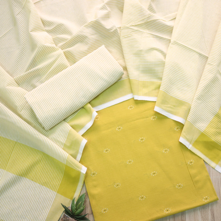 Madhubala Yellow All Over Thread Weaved Handloom Cotton Suit Set