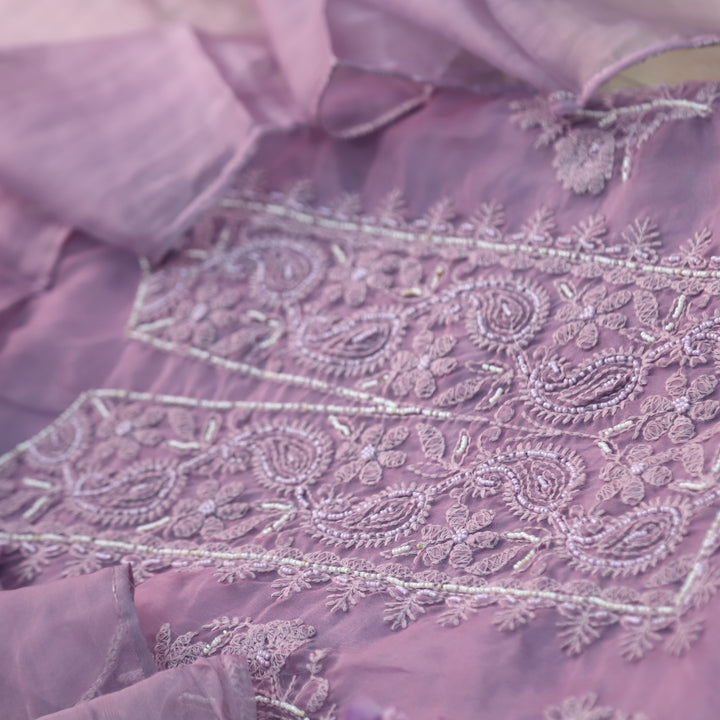 Dildara Lavender Mauve Moti Work with Thread Embroidery Organza Suit Set