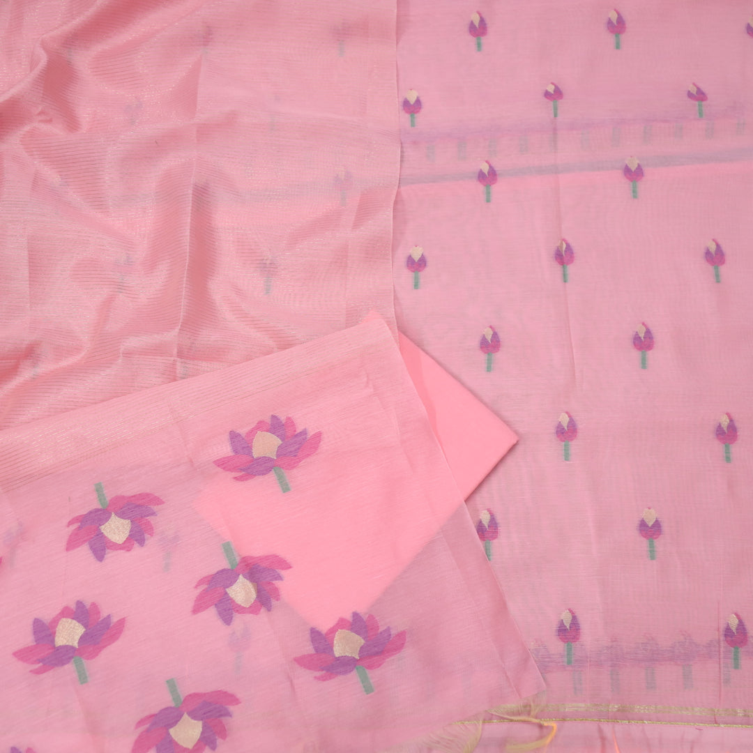 Raina Strawberry Pink Authentic Jamdani Weaved Top and Dupatta Set