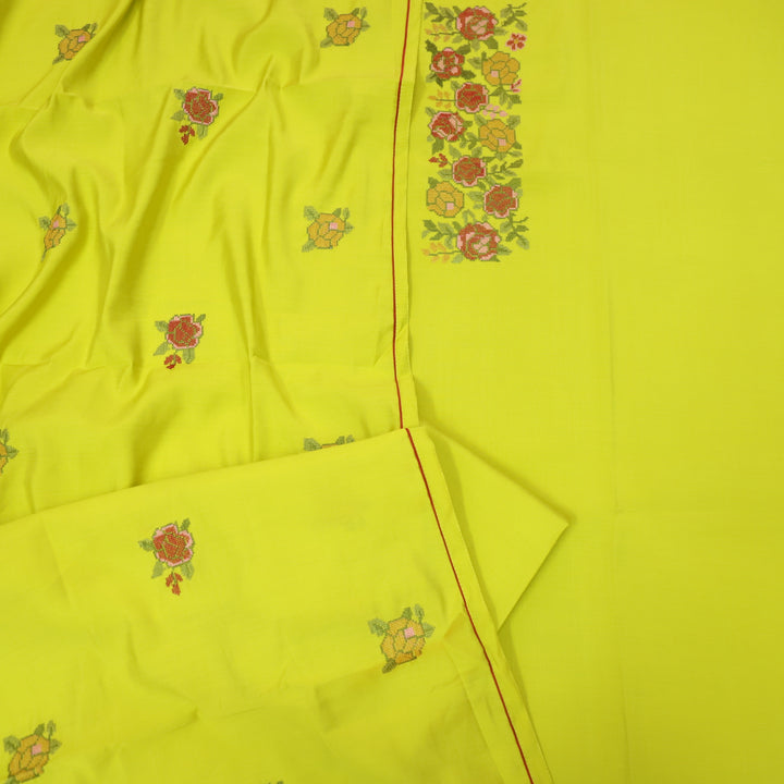 Naina Lemon Yellow Cross-Stitch Embroidered Neck Modal Suit Set