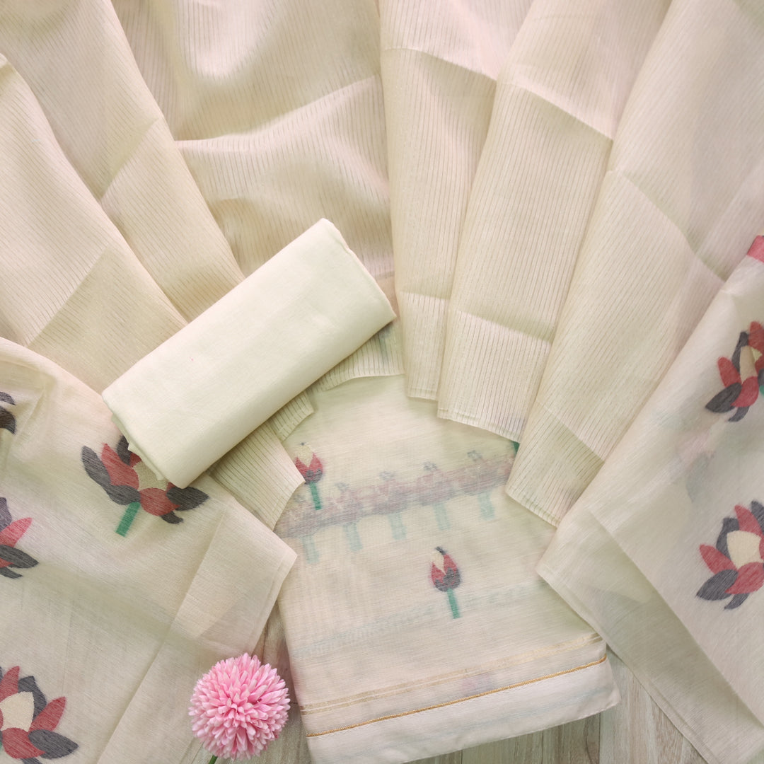 Raina Latte Skin Beige Authentic Jamdani Weaved Top and Dupatta Set