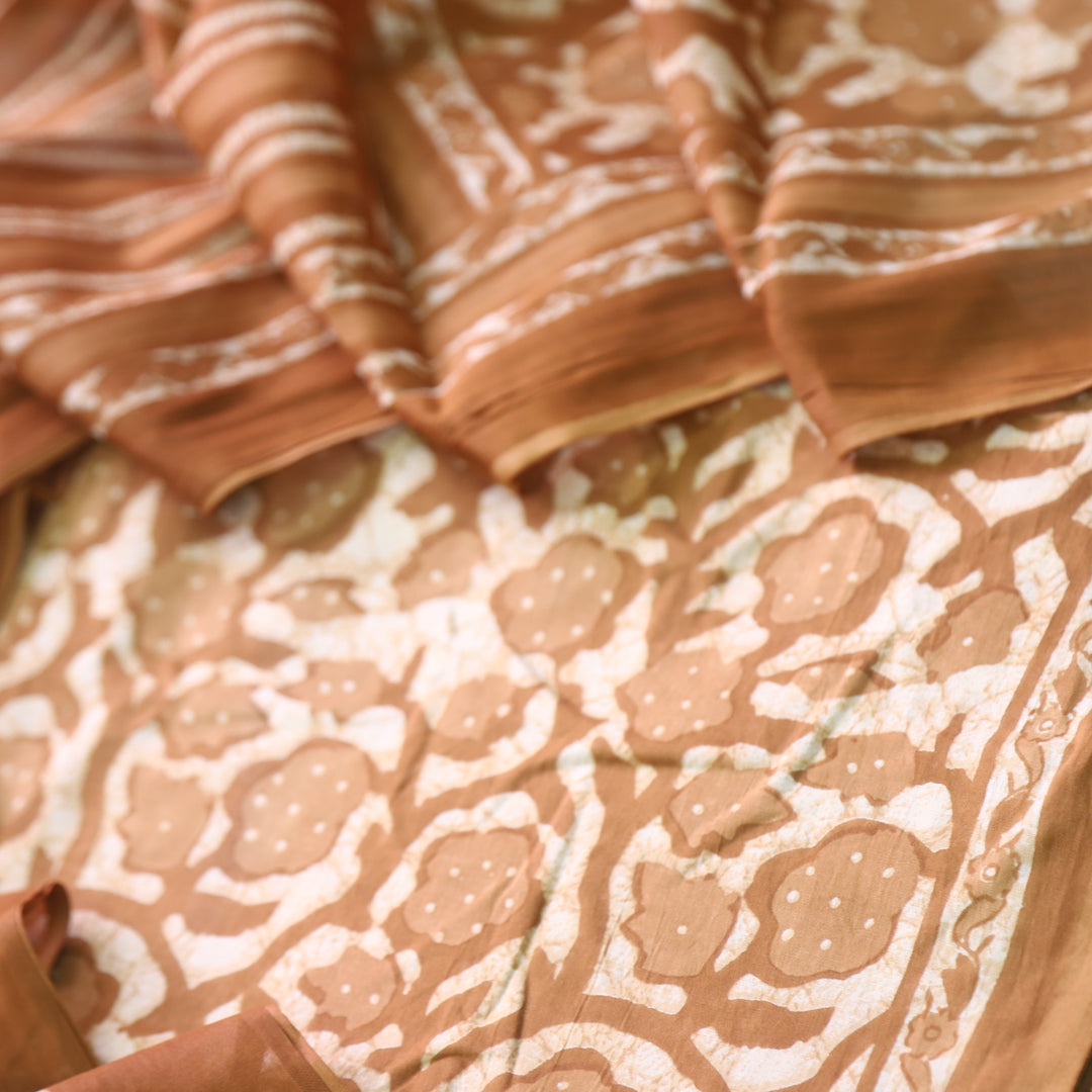 Shringaar Brown Floral Printed Cotton Top with Cotton Dupatta Suit Set-D2