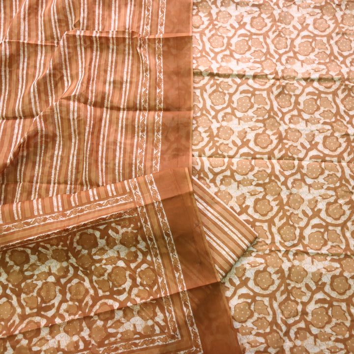 Shringaar Brown Floral Printed Cotton Top with Cotton Dupatta Suit Set-D2