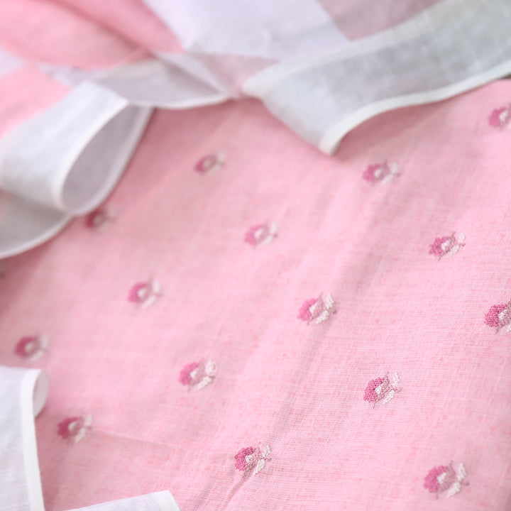 Deedar Peachy Pink Floral Embroidery Buti Work Cotton Linen Suit Set