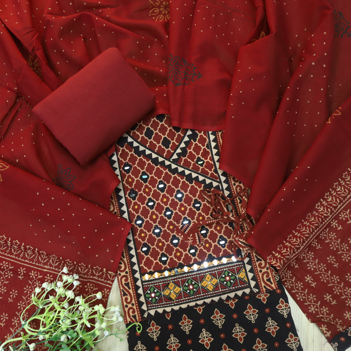 Khairiyat Shadow Black Angrakha Kutch Neck Work Cotton Suit Set