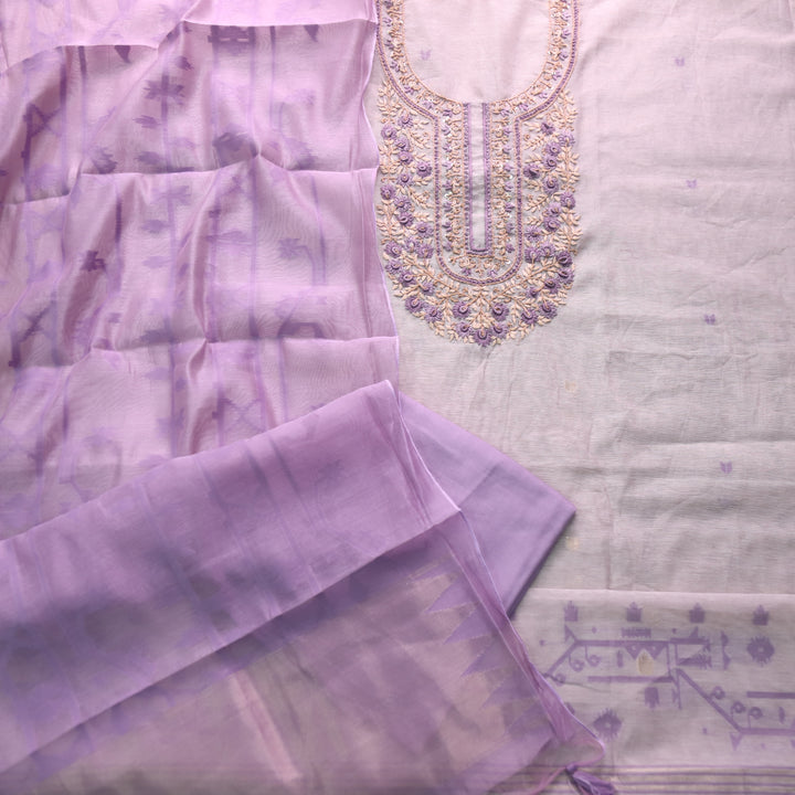 Jamdani Lavish Lavender Thread Embroidery Neck Work Jamdani Suit Set