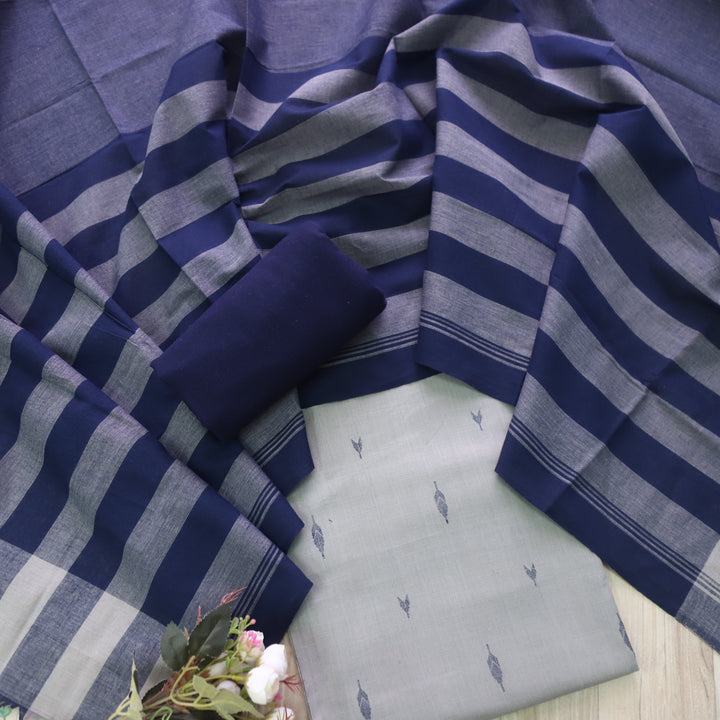 Madhubala Steel Beige Thread Weaved Handloom Cotton Suit Set