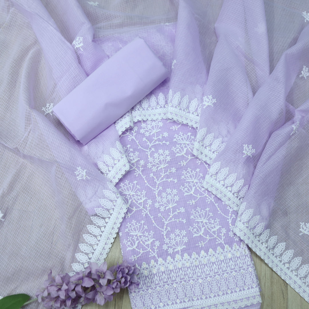 Mahi Lavish Purple All Over Thread Embroidered Kota Doriya suit Set