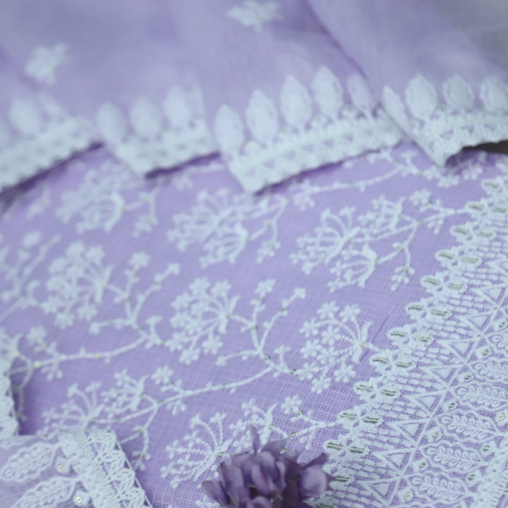 Mahi Lavish Purple All Over Thread Embroidered Kota Doriya suit Set