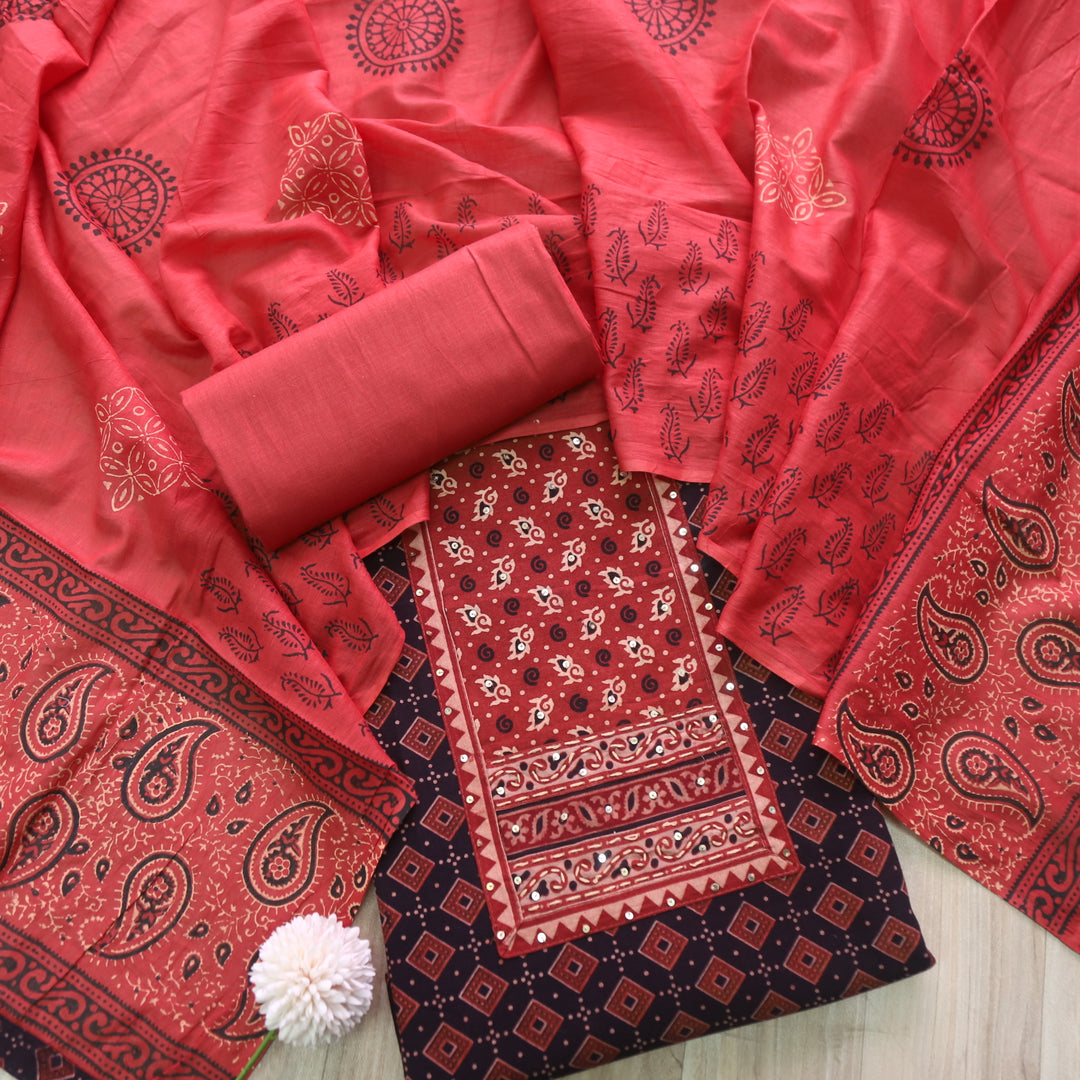 Khairiyat Rough Black Kutch Neck Inspired Neck Work Cotton Suit Set