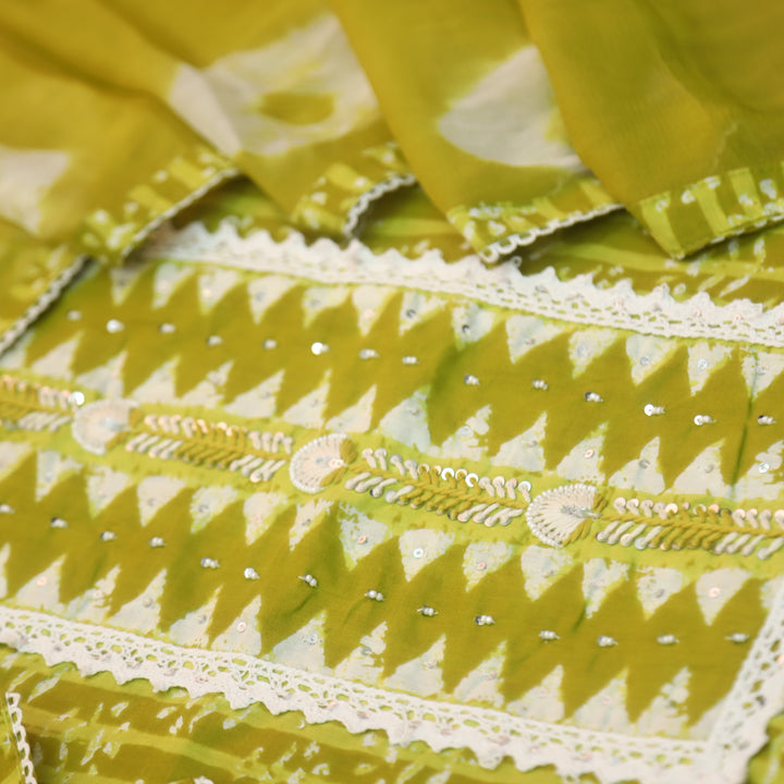 Rubi Yellow Thread Work with Moti Work Dabu Printed Cotton Suit Set D3