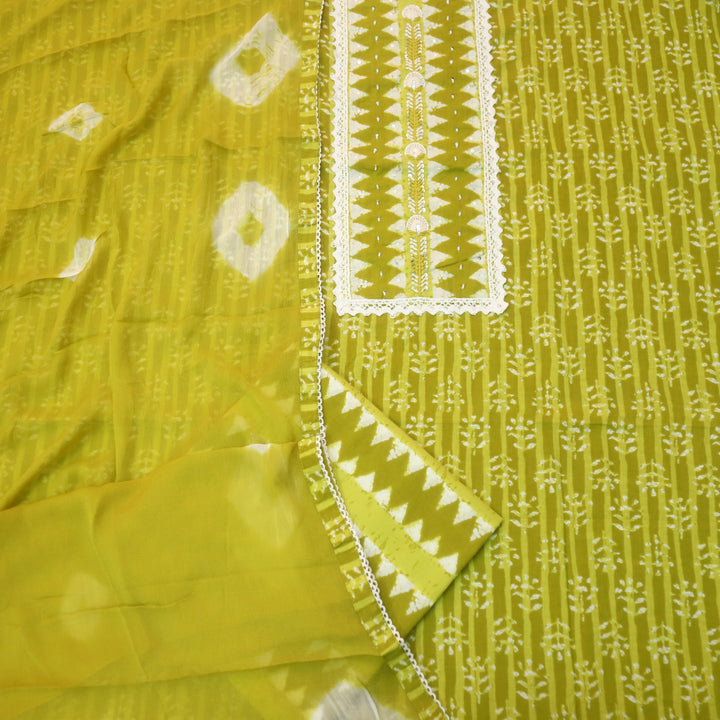 Rubi Yellow Thread Work with Moti Work Dabu Printed Cotton Suit Set D3
