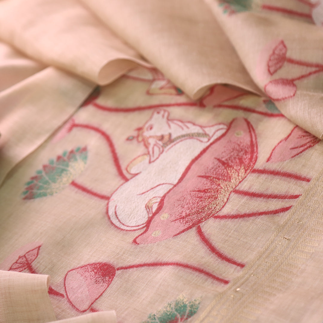 Khayal Sand Beige Pichwai Authentic Jamdani Weaved Chanderi Suit Set