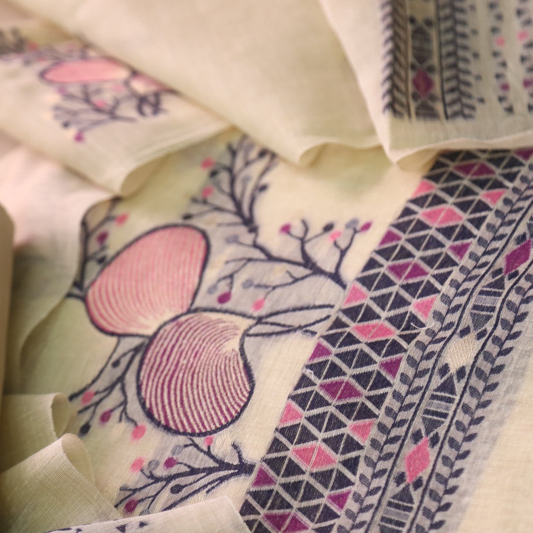 Riwayat Buttermilk Yellow Zari with Floral Authentic Jamdani Weaved Suit Set