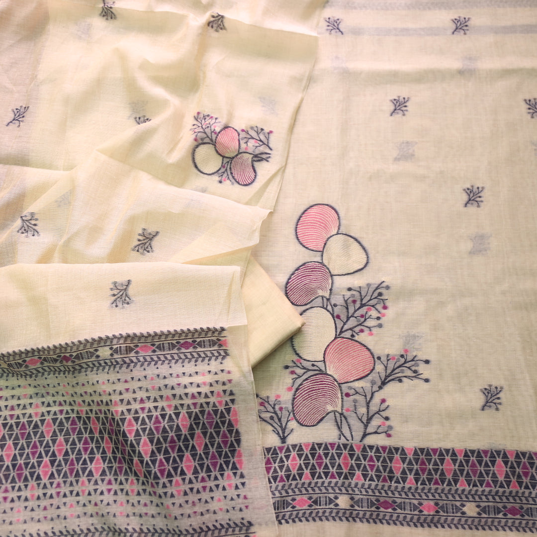 Riwayat Buttermilk Yellow Zari with Floral Authentic Jamdani Weaved Suit Set