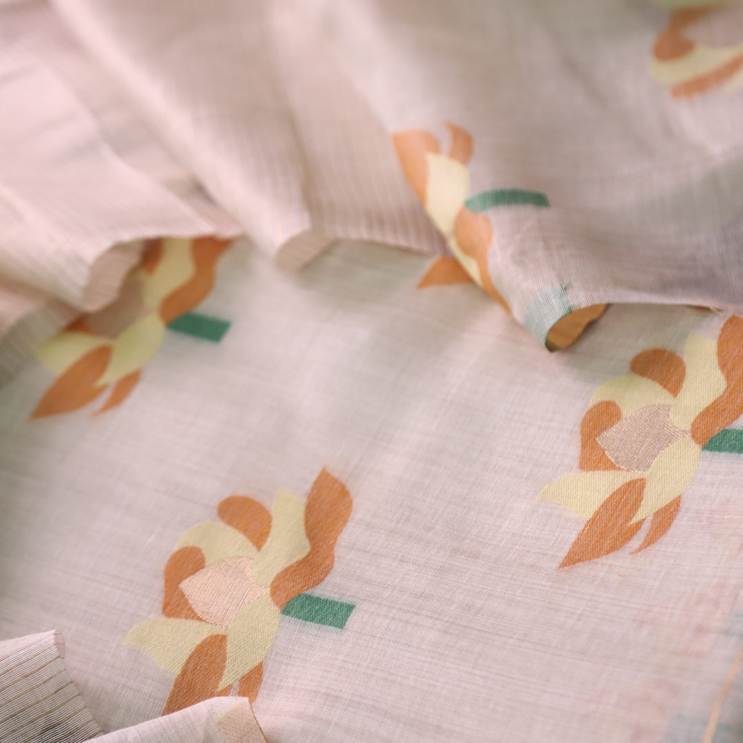 Zinat Beige with Yellow Floral Authentic Jamdani Weaved with Zari Suit Set