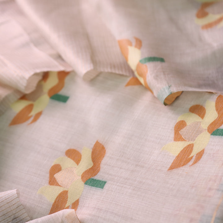 Zinat Beige with Yellow Floral Authentic Jamdani Weaved with Zari Suit Set