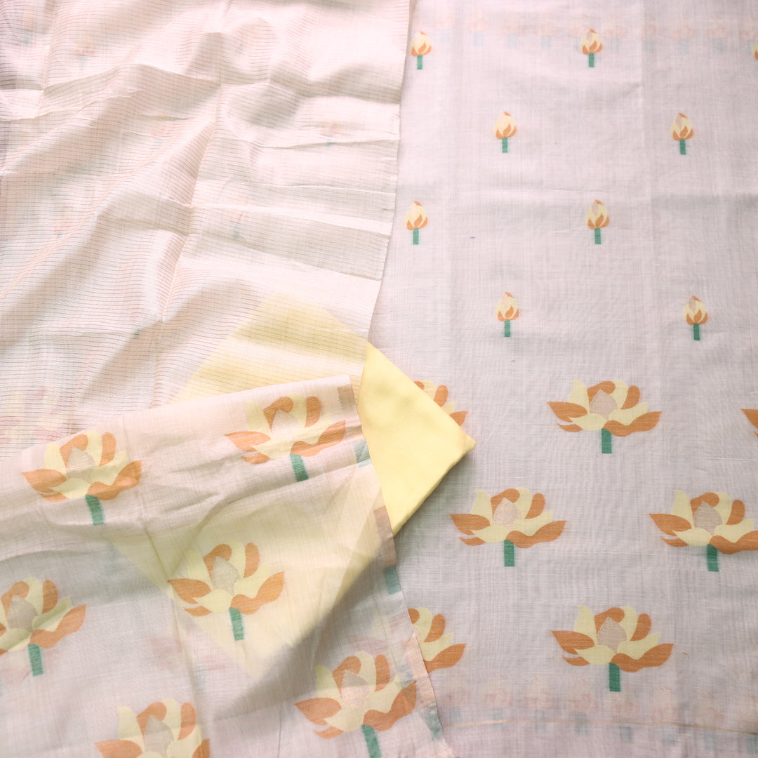 Zinat Beige with Yellow Floral Authentic Jamdani Weaved with Zari Suit Set