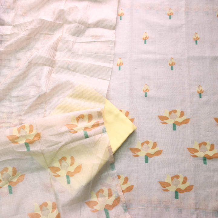 Zinat Beige with Yellow Floral Authentic Jamdani Weaved with Zari Suit Set