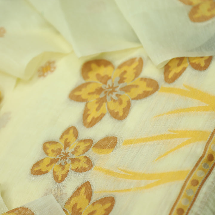 Musaira Buttermilk Yellow Floral Authentic Jamdani Weaved with Zari Chanderi Set