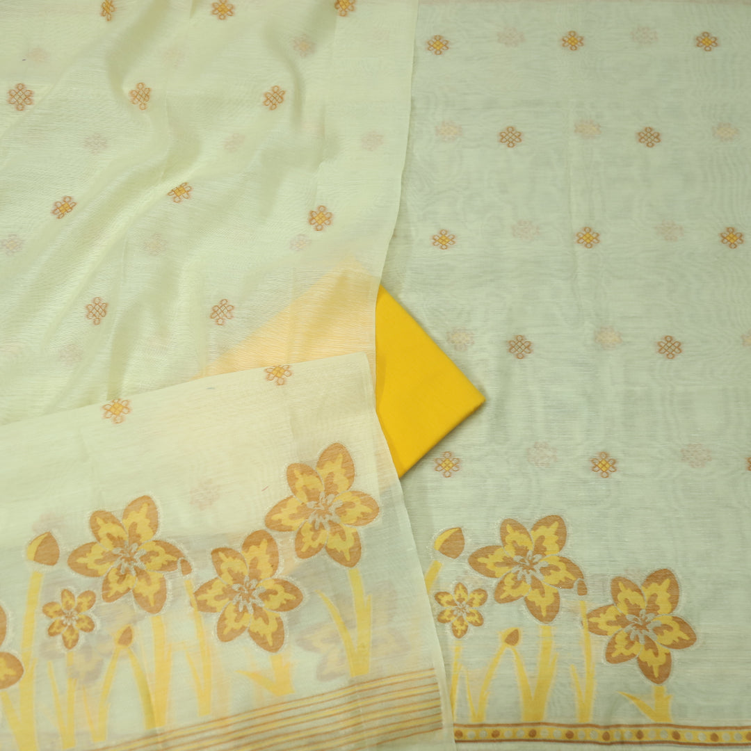 Musaira Buttermilk Yellow Floral Authentic Jamdani Weaved with Zari Chanderi Set