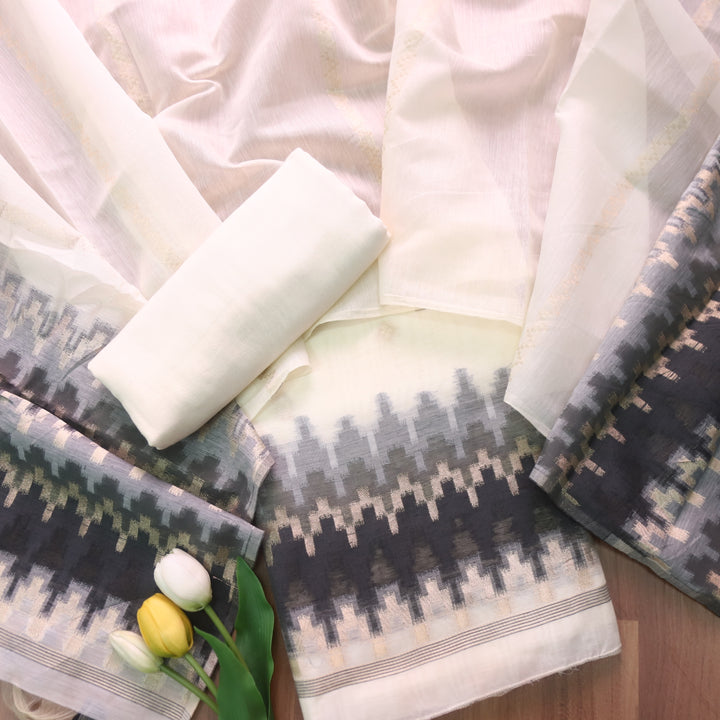 Zinat Ebony Black in Zari with Thread Authentic Jamdani Weaved Suit Set