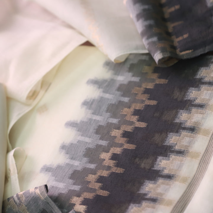 Zinat Ebony Black in Zari with Thread Authentic Jamdani Weaved Suit Set