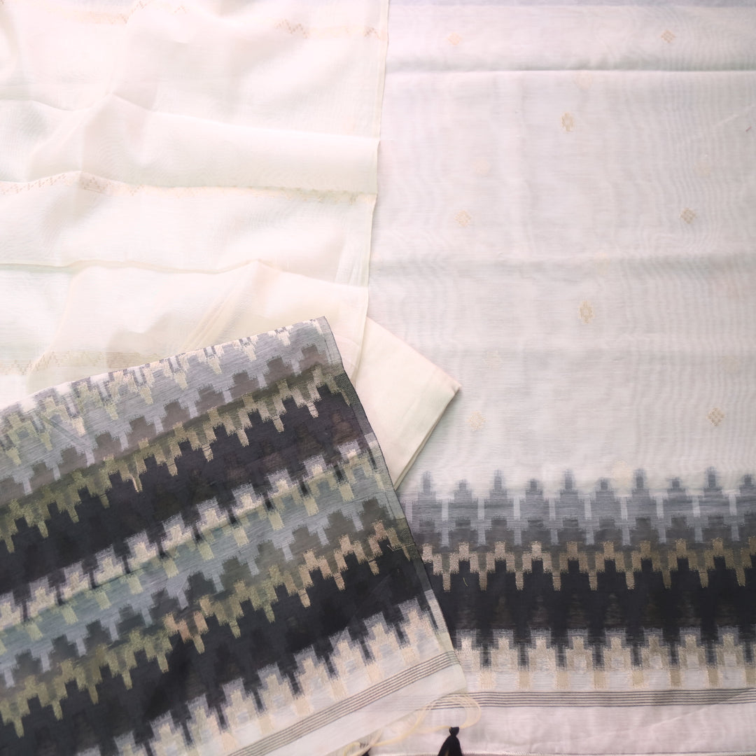 Zinat Ebony Black in Zari with Thread Authentic Jamdani Weaved Suit Set