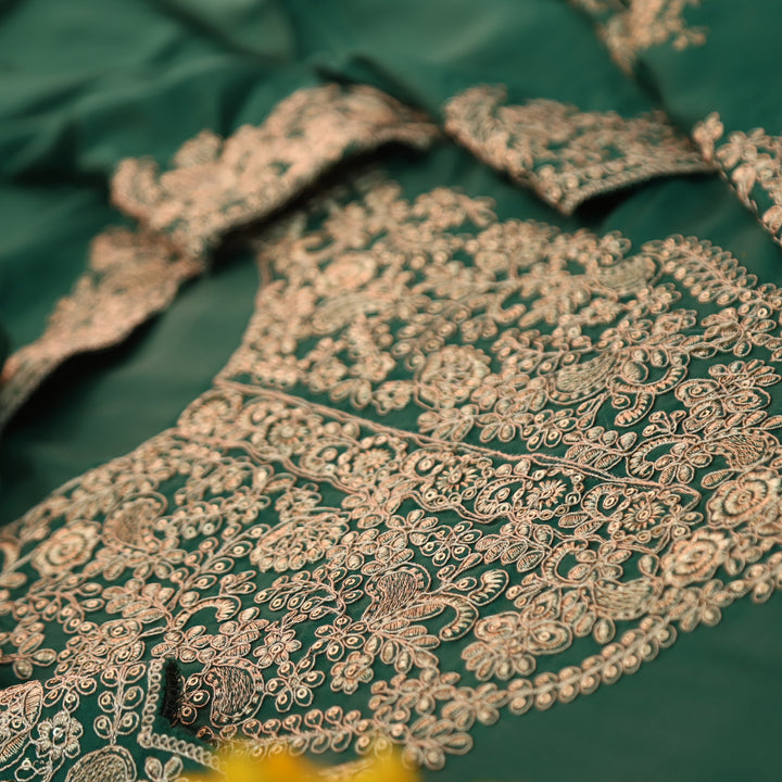 Deewani Sacramento Green Embellished Neckline with Zari Viscose Satin Suit Set