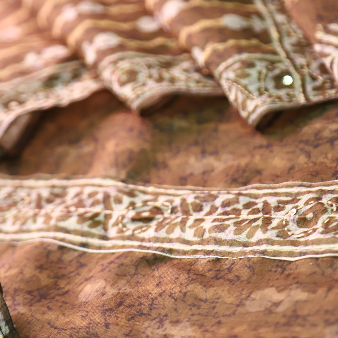 Kashvi Olive Green with Kantha Embroidery Neck Work Chanderi Suit Set