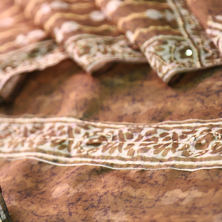 Kashvi Olive Green with Kantha Embroidery Neck Work Chanderi Suit Set