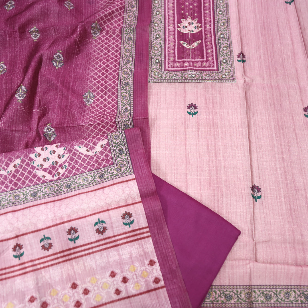 Khalasi Lilly Mulberry Digital Printed with Spiral and Patra Work Art Silk Chanderi Set