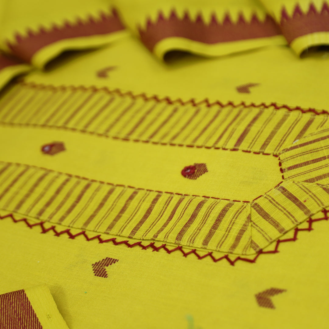 Vaishnavi Lemon Yellow Patch with All Over Thread Weaved Buti Work South Cotton Set
