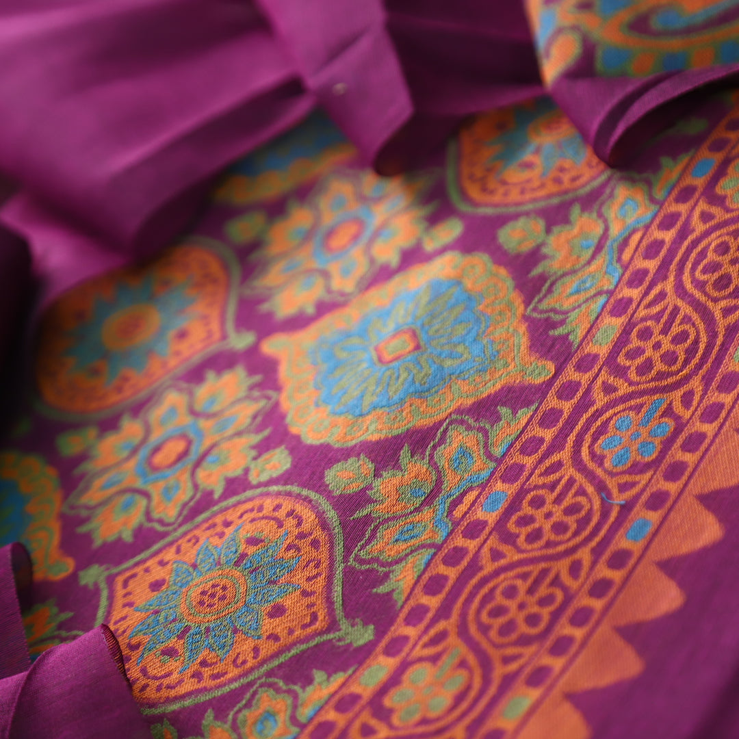 Hamraavi Magenta Purple with All Over Authentic Jamdani Weaved Hem Suit Set