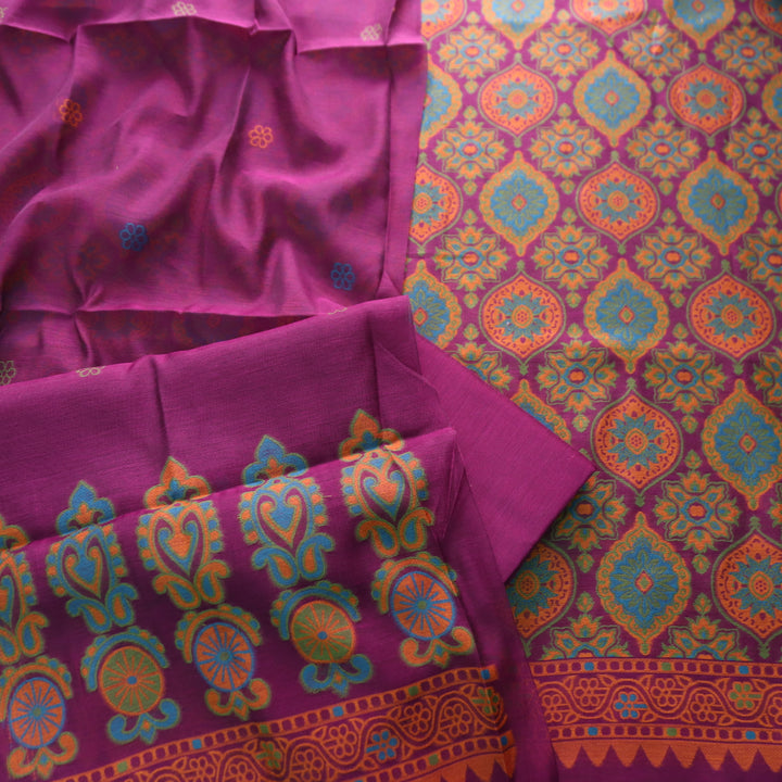 Hamraavi Magenta Purple with All Over Authentic Jamdani Weaved Hem Suit Set