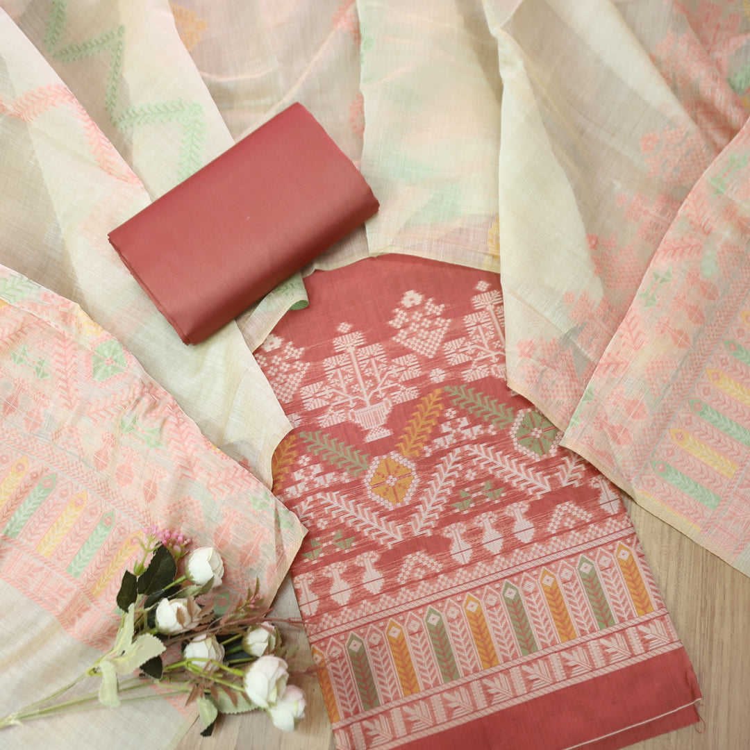 Aisha Mauve Pink with All Over Authentic Jamdani Weaved On Hem Suit Set