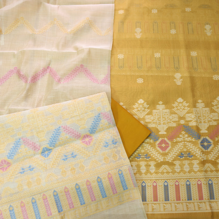 Aisha Corn Yellow with All Over Authentic Jamdani Weaved On Hem Suit Set