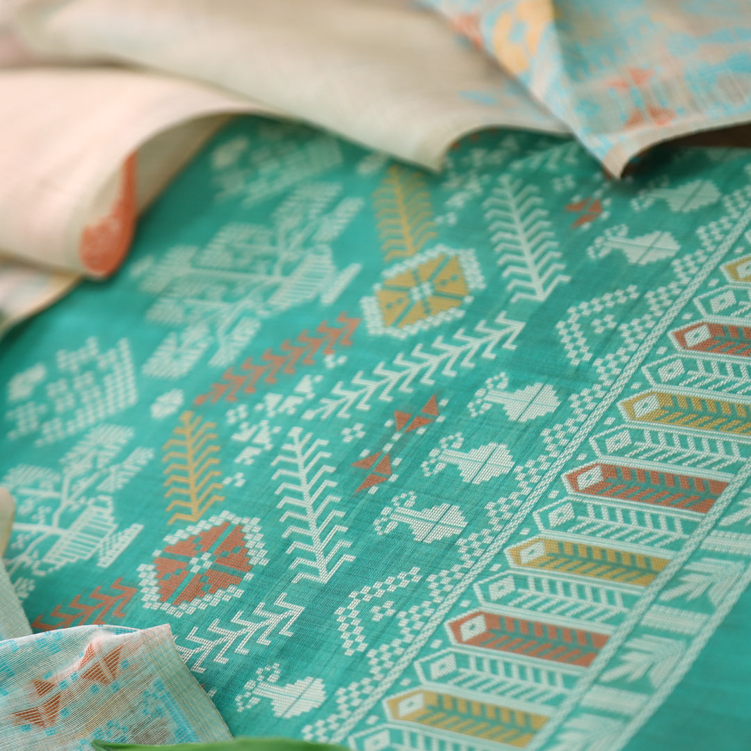 Aisha Aqua Ocean with All Over Authentic Jamdani Weaved On Hem Suit Set