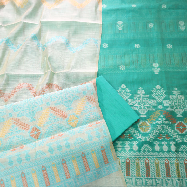 Aisha Aqua Ocean with All Over Authentic Jamdani Weaved On Hem Suit Set