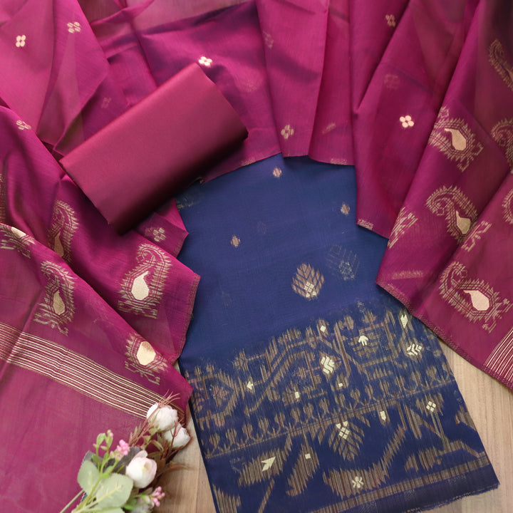Visha Indigo Purple with All Over Authentic Jamdani Weaved On Hem Suit Set